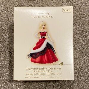 2007 Hallmark Celebration Barbie Ornament with Red and Black Dress